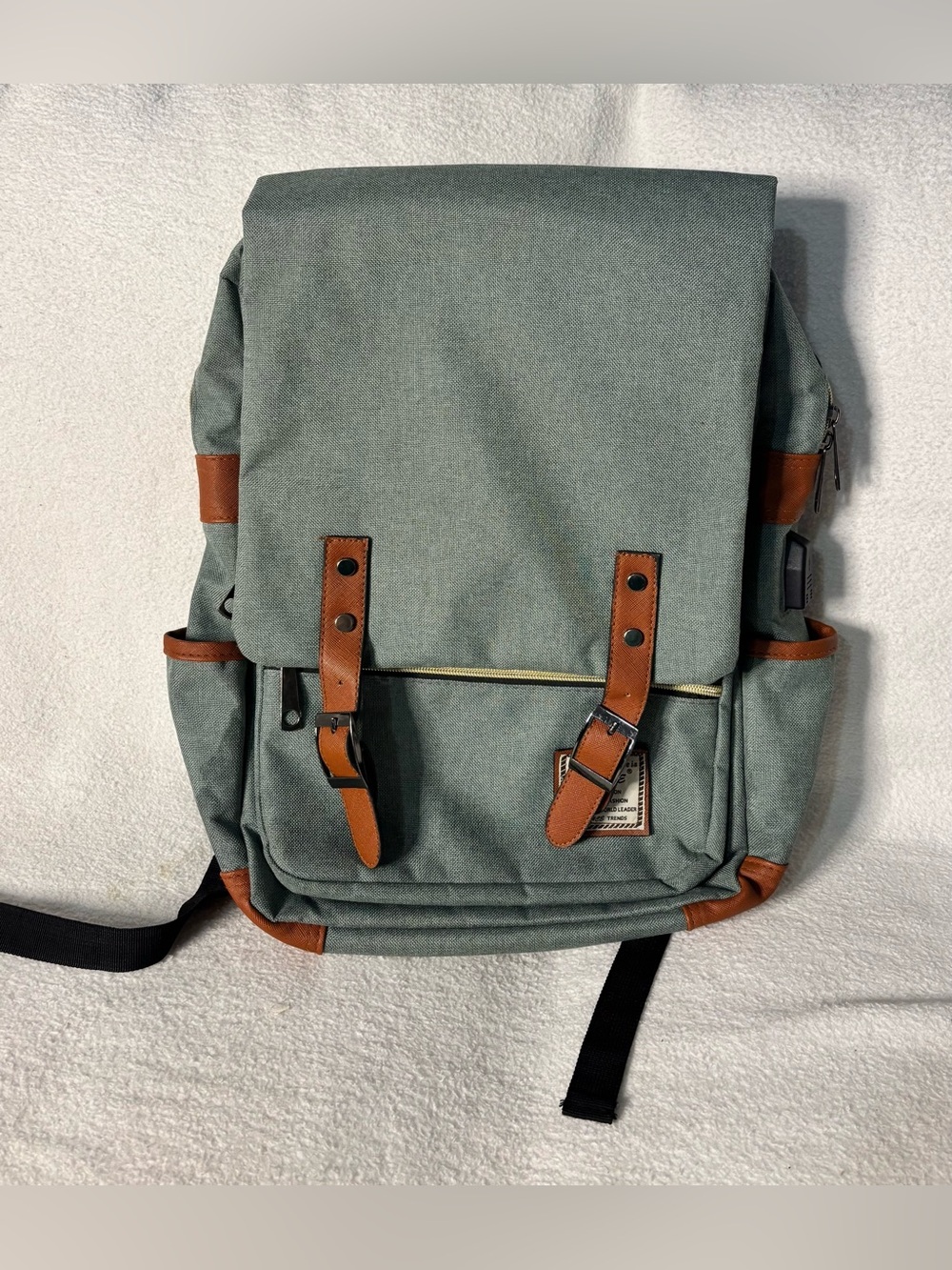 Casual Green Canvas Backpack with Brown Trim